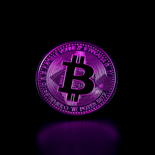 Monochrome photo of a Monero coin with neon magenta lighting and halftone texture, synthwave style