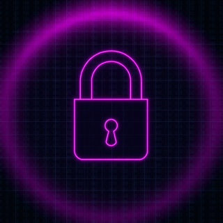 Desaturated image of a PGP lock icon with CRT grid overlay and magenta glow